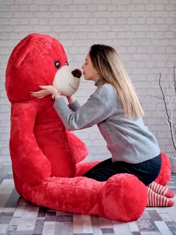 Червен плюшен мечок с момиче - подарък за Свети Валентин